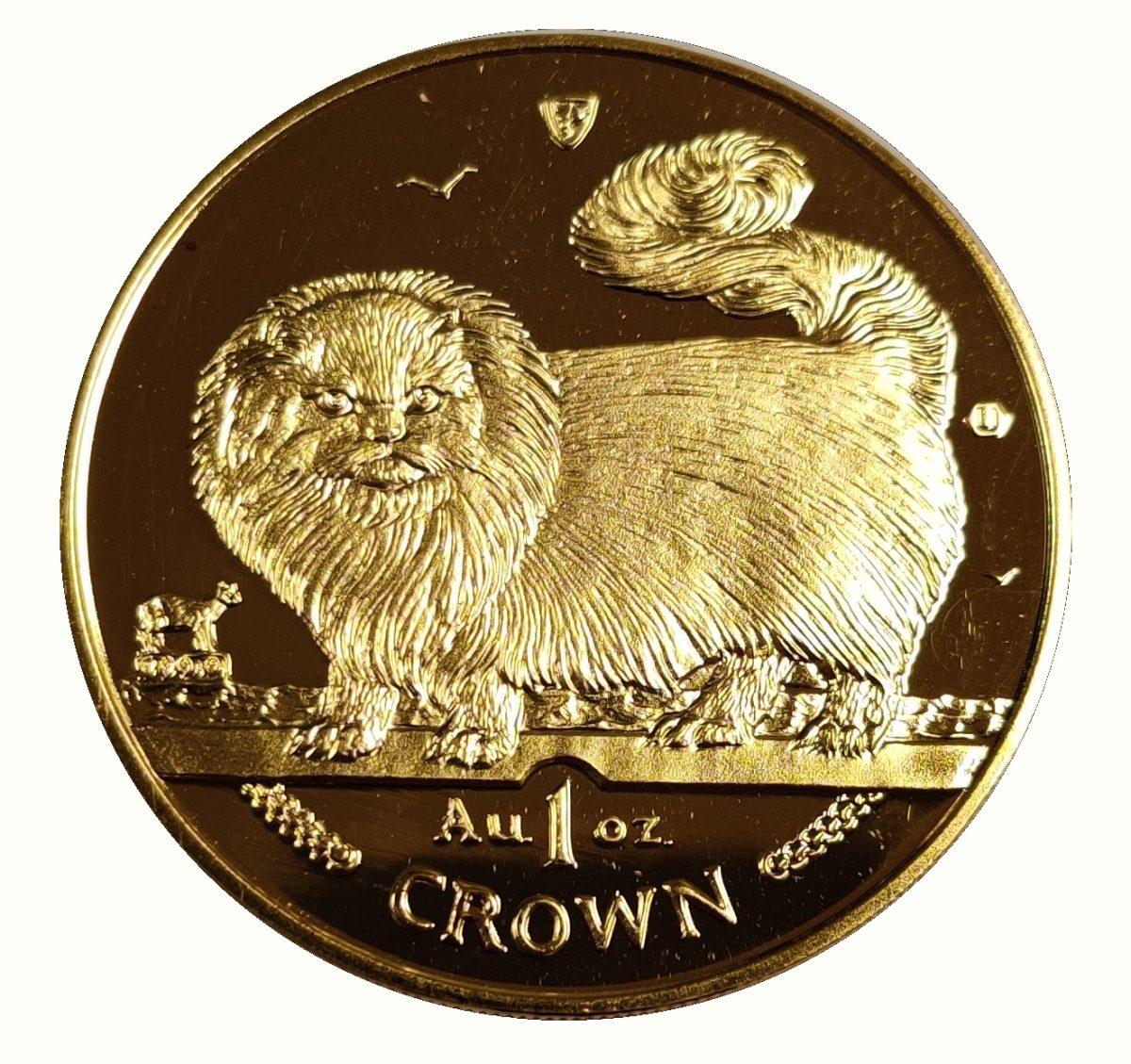 Isle of Man 1 Crown - Elizabeth II Long-haired Smoke Cat; Gold reverse