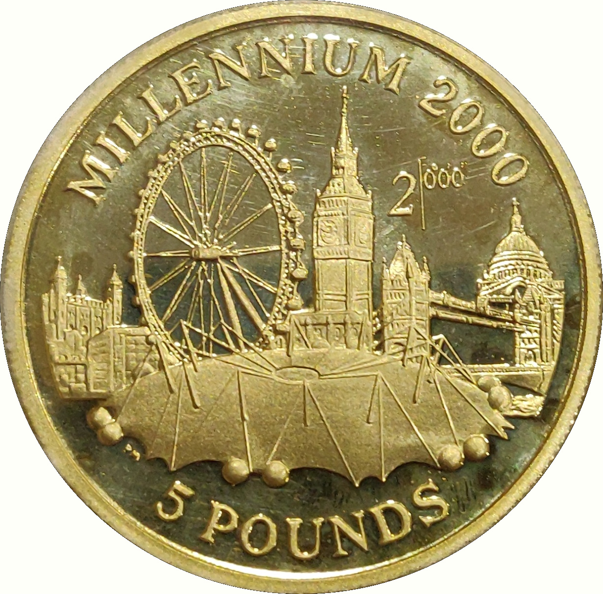 Gibraltar 5 Pounds - Elizabeth II Millennium Dome; Gold Proof