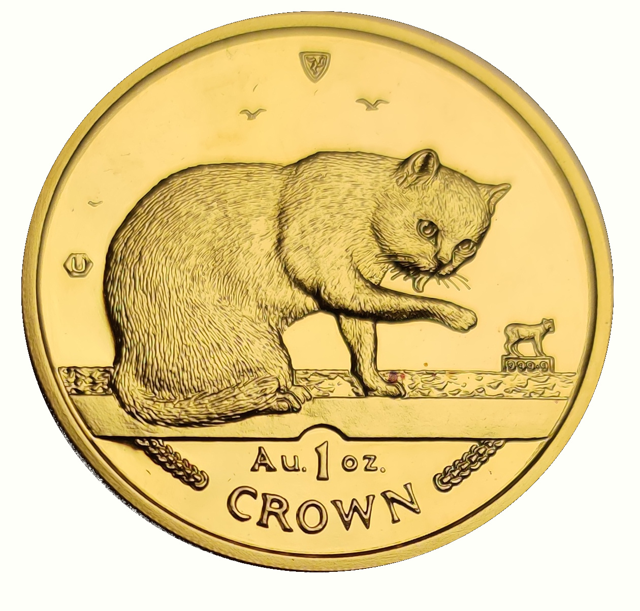 Isle of Man 1 Crown - Elizabeth II Blue British Short Hair Cat; Gold reverse