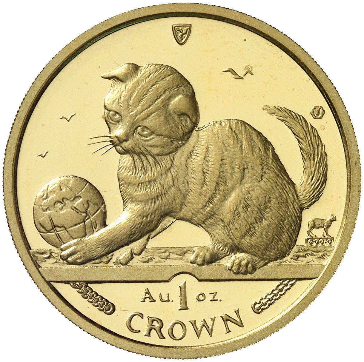 Isle of Man 1 Crown - Elizabeth II Scottish Fold Cat; Gold reverse