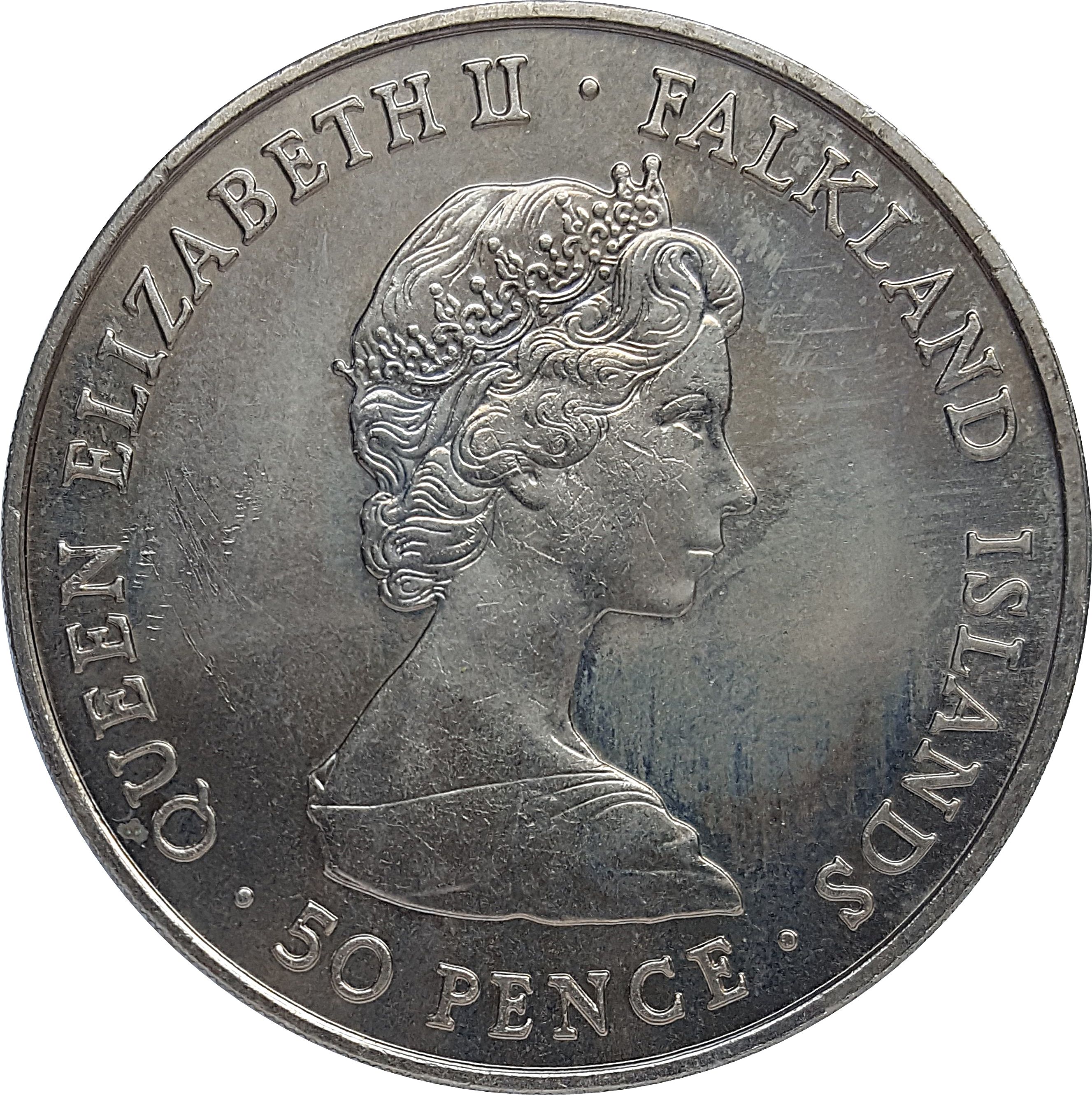 Falkland Islands 50 Pence - Elizabeth II Royal Wedding obverse