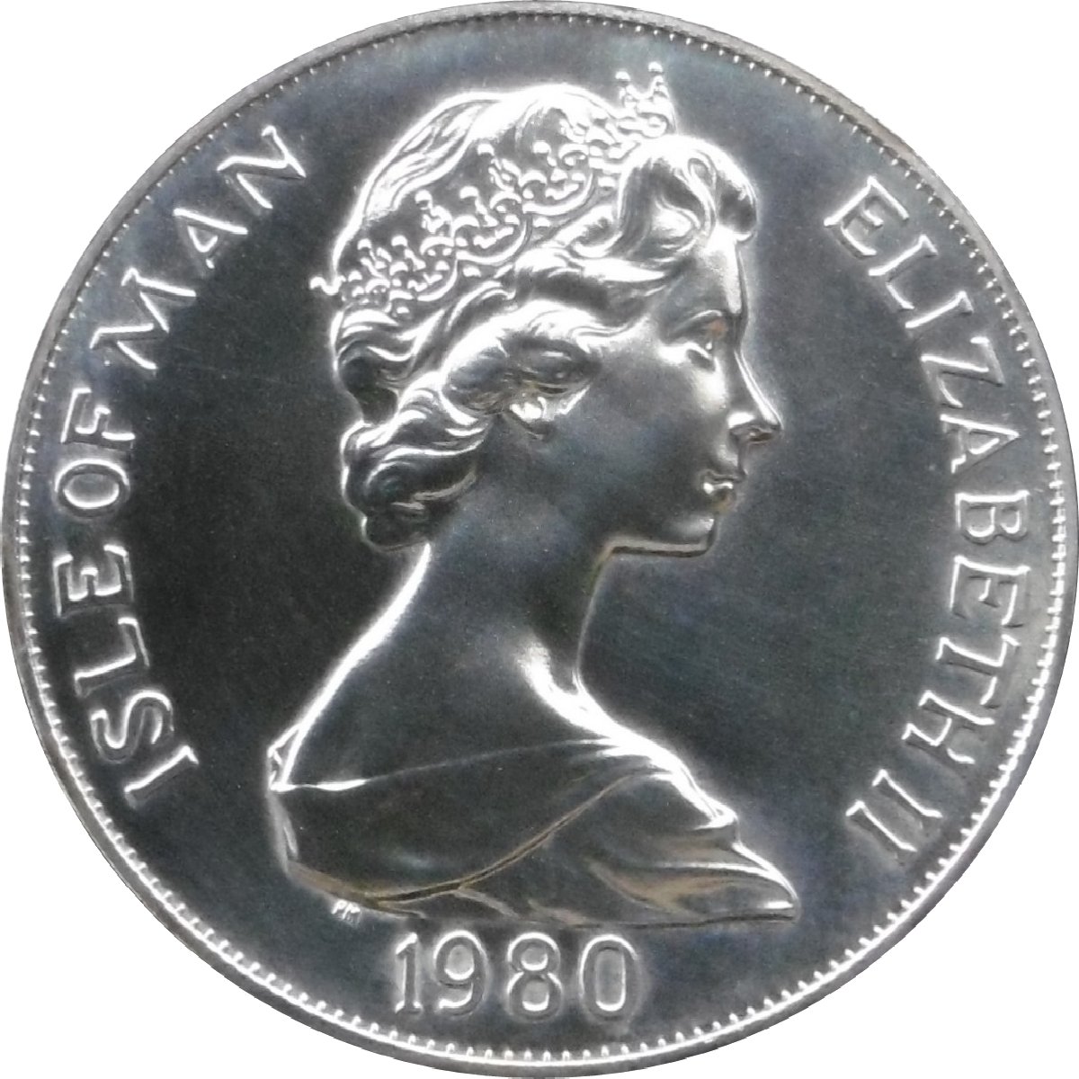 Isle of Man 1 Crown - Elizabeth II Lake Placid Olympics; Silver obverse