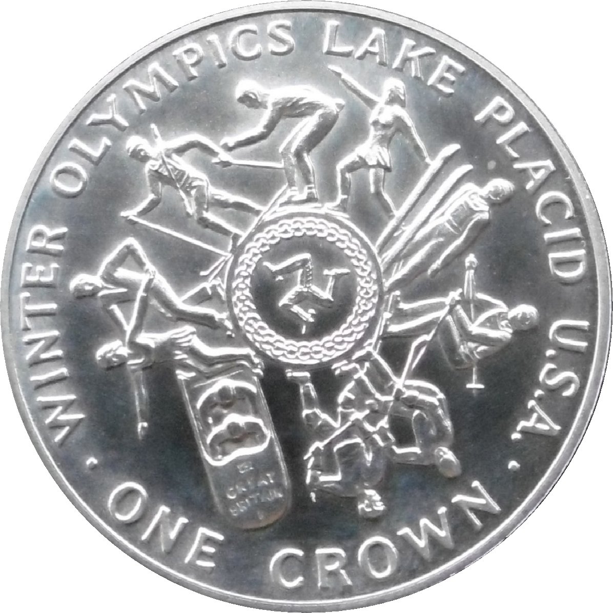 Isle of Man 1 Crown - Elizabeth II Lake Placid Olympics; Silver
