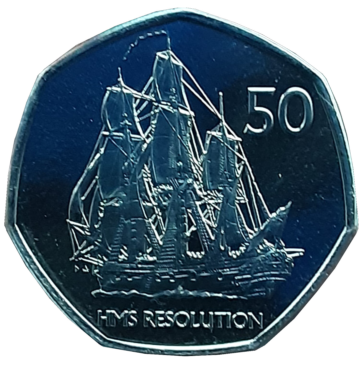 South Georgia and the South Sandwich Islands 50 Pence - Elizabeth II HMS Resolution, Copper-nickel