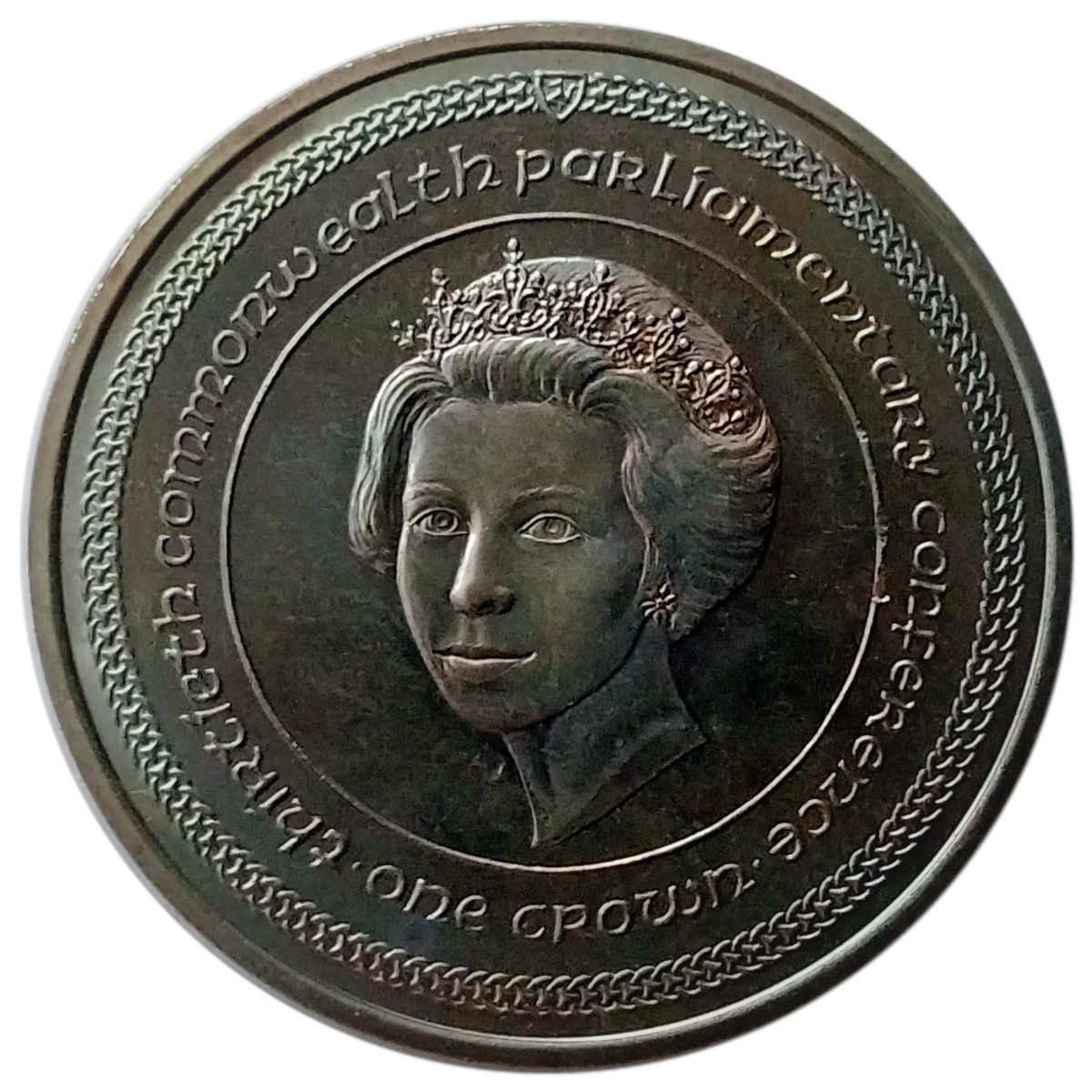 Isle of Man 1 Crown - Elizabeth II Commonwealth Conference; Princess Anne reverse