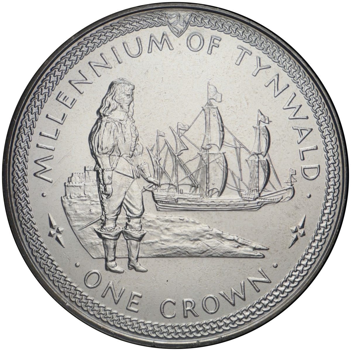 Isle of Man 1 Crown - Elizabeth II Tynwald - Standing figure and ship reverse