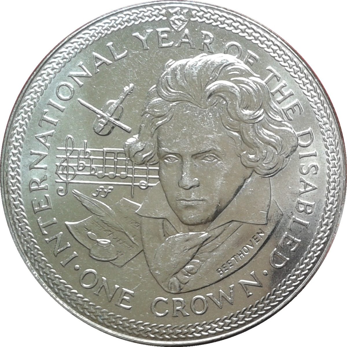 Isle of Man 1 Crown - Elizabeth II Beethoven reverse