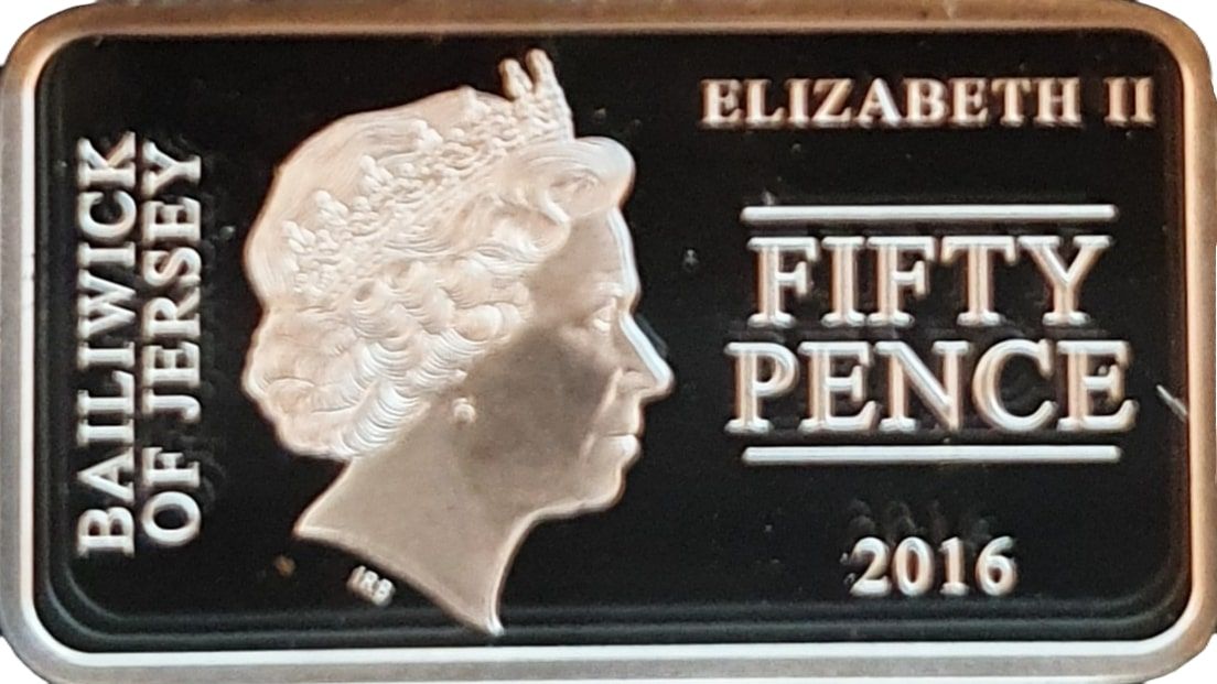 Jersey 50 Pence - Elizabeth II Bayeux Tapestry - 11 Harold is slain obverse