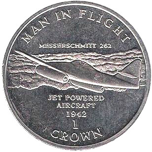 Isle of Man 1 Crown - Elizabeth II Messerschmitt Me-262 reverse