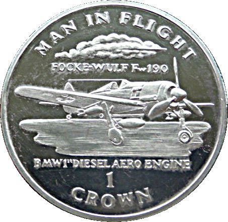 Isle of Man 1 Crown - Elizabeth II Focke Wulf F-190 - diesel reverse