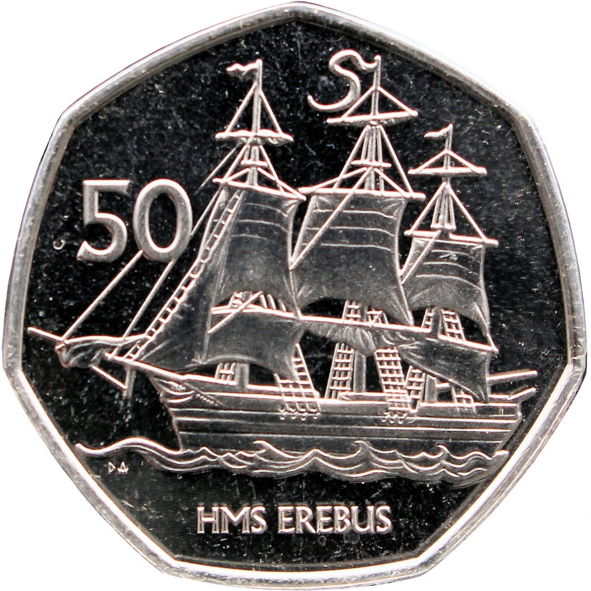 British Antarctic Territory 50 Pence - Elizabeth II HMS Erebus reverse