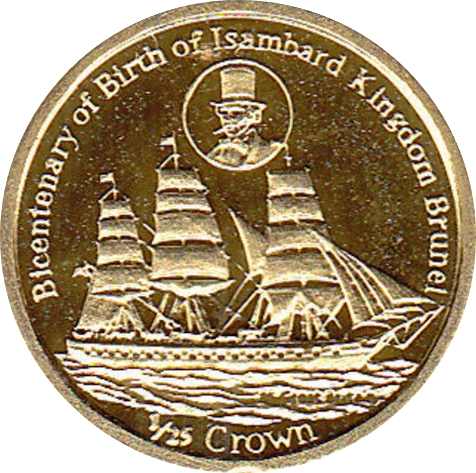 Falkland Islands 1/25 Crown - Elizabeth II Bicentenary of Birth of Isambard Kingdom Brunel; Gold Proof Issue