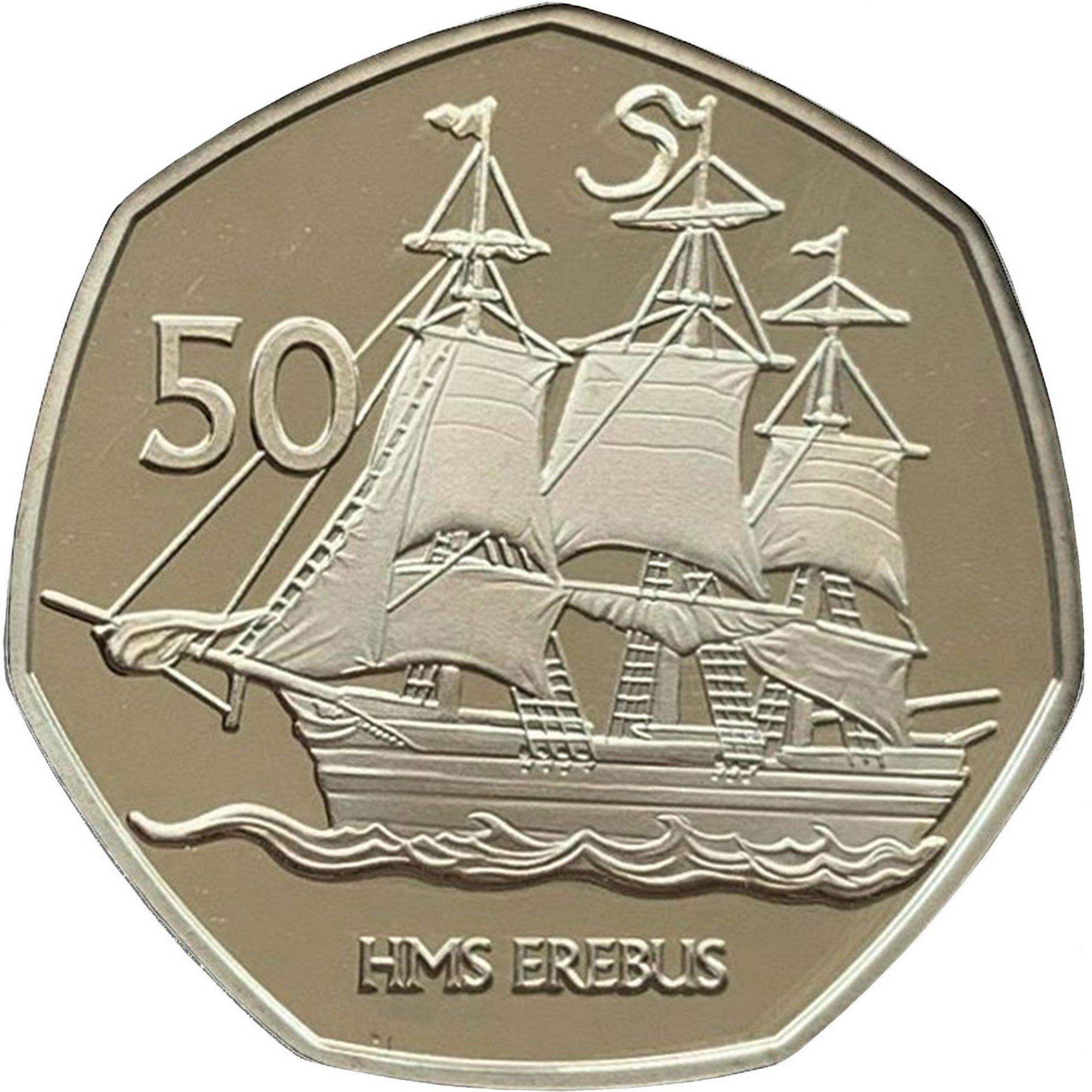 British Antarctic Territory 50 Pence - Elizabeth II HMS Erebus; Silver