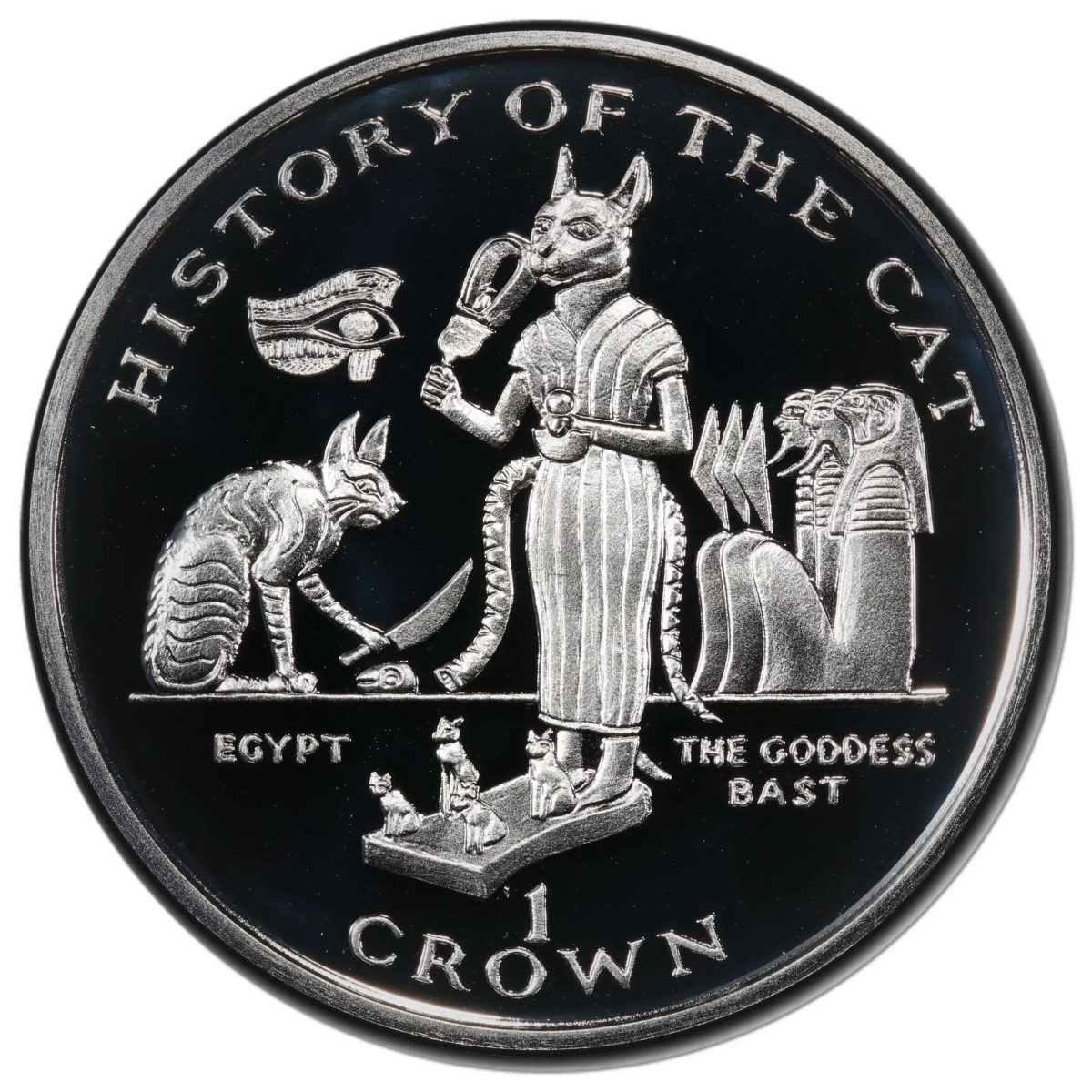 Isle of Man 1 Crown - Elizabeth II The Goddess Bast; Silver Proof reverse