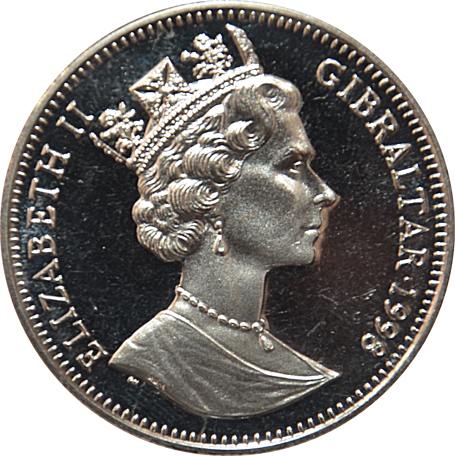 Gibraltar 1 Crown - Elizabeth II Australopithecus, Lucy obverse