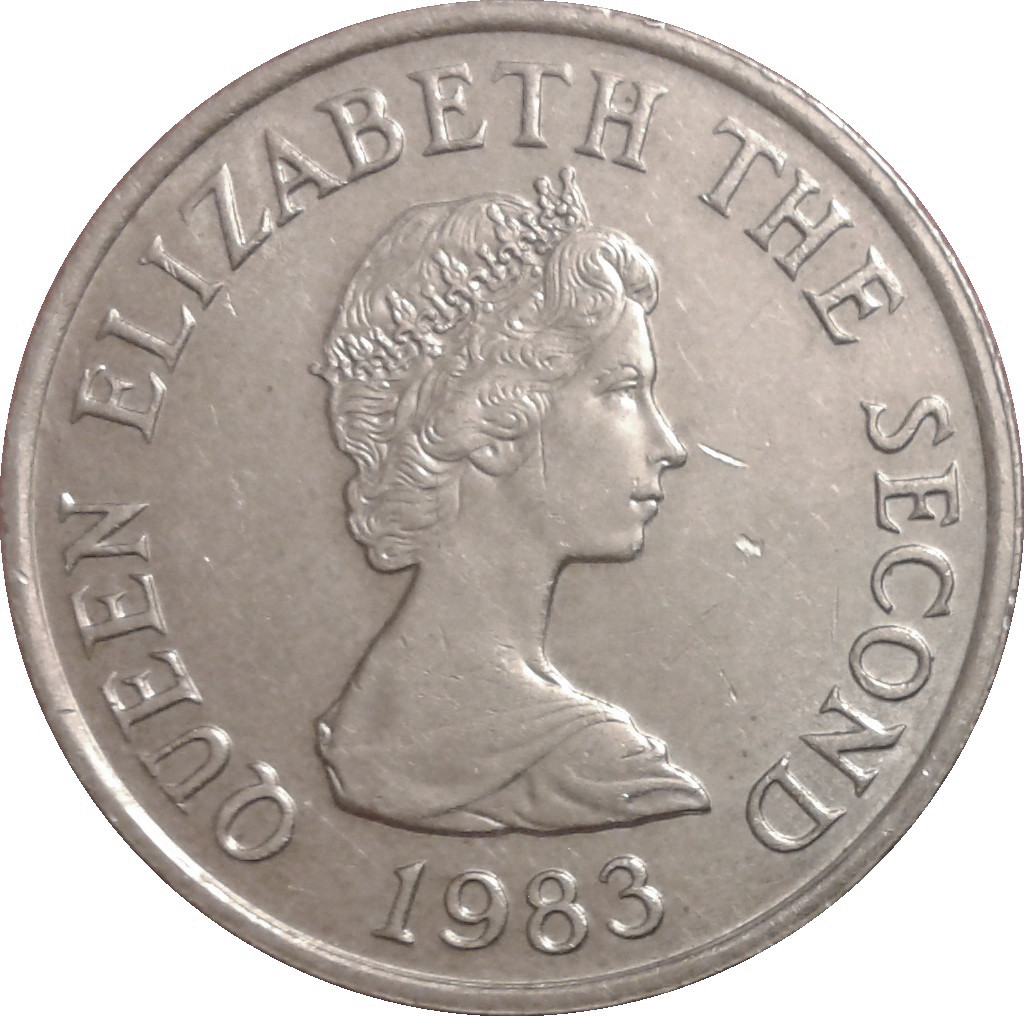 Jersey 5 Pence - Elizabeth II 2nd portrait; large type obverse