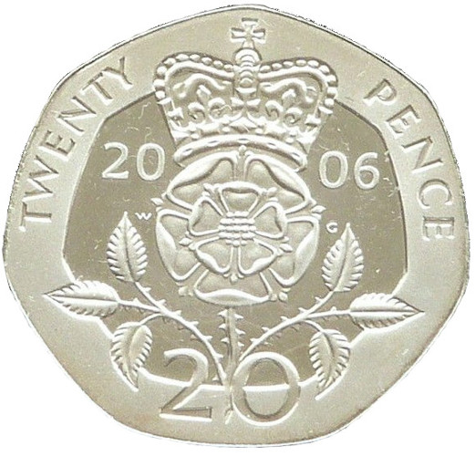 20 Pence - Elizabeth II 4th portrait; Tudor Rose Silver Proof obverse