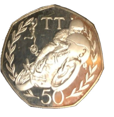 Isle of Man 50 Pence - Elizabeth II Tourist Trophy Motorcycle Races; Silver Proof