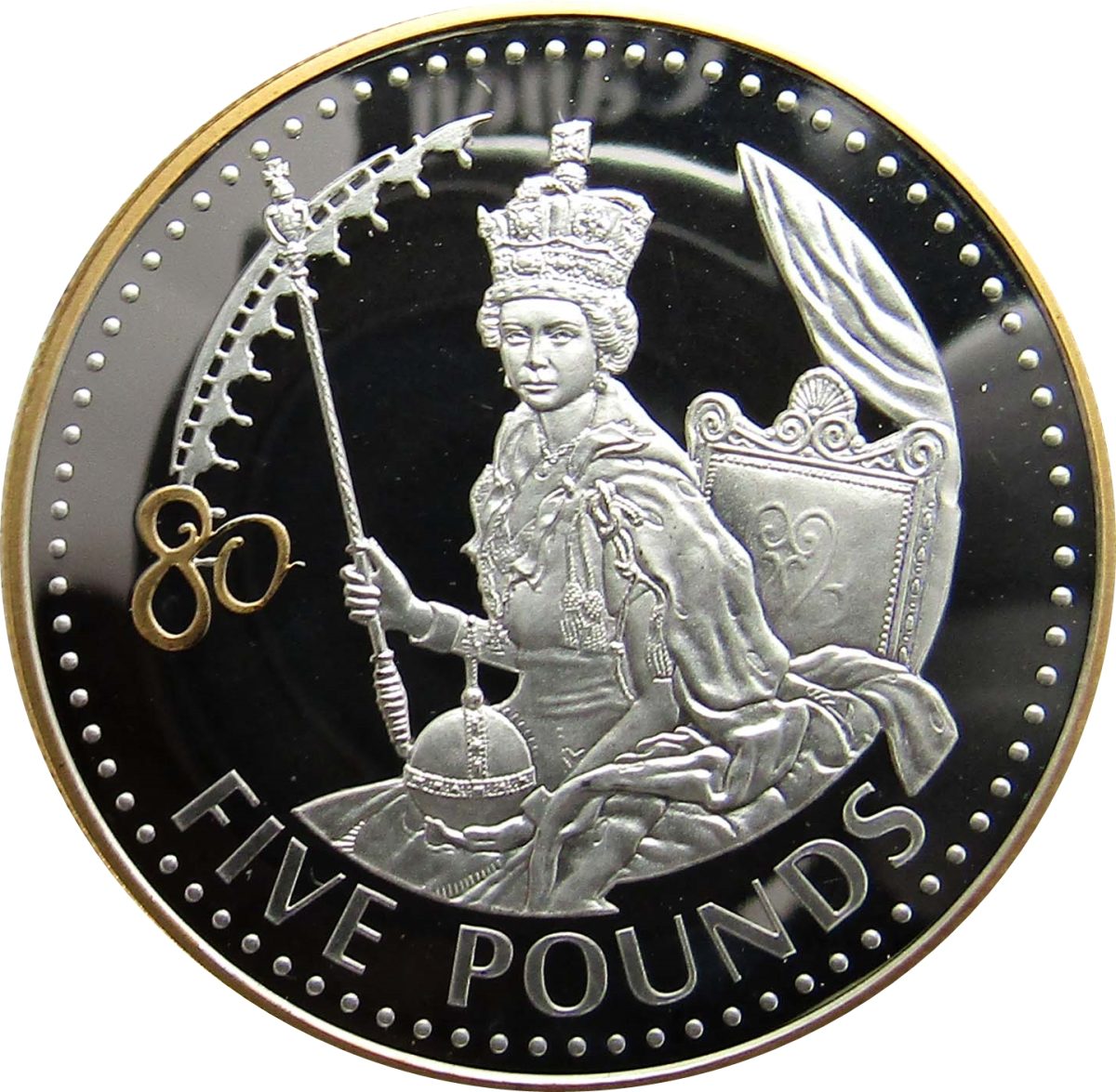Alderney 5 Pounds - Elizabeth II Queen Elizabeth II Birthday; Gold gilded reverse