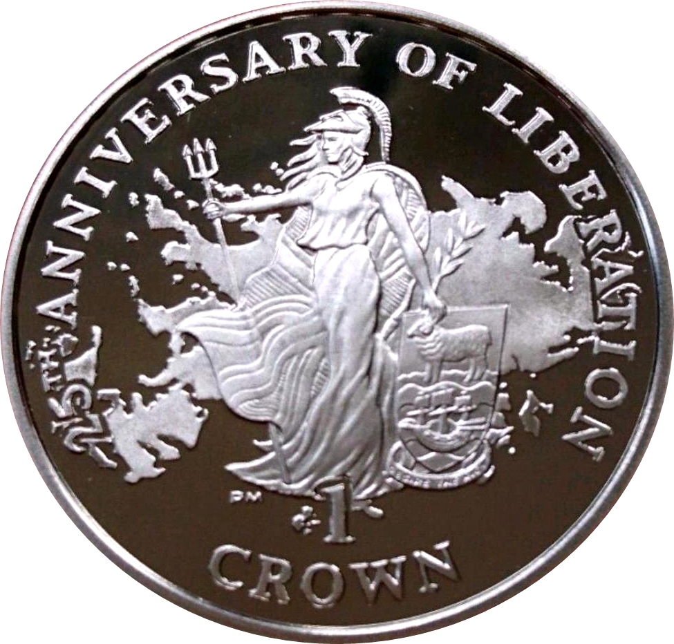 Falkland Islands 1 Crown - Elizabeth II Britannia in front of map; Silver Proof Issue
