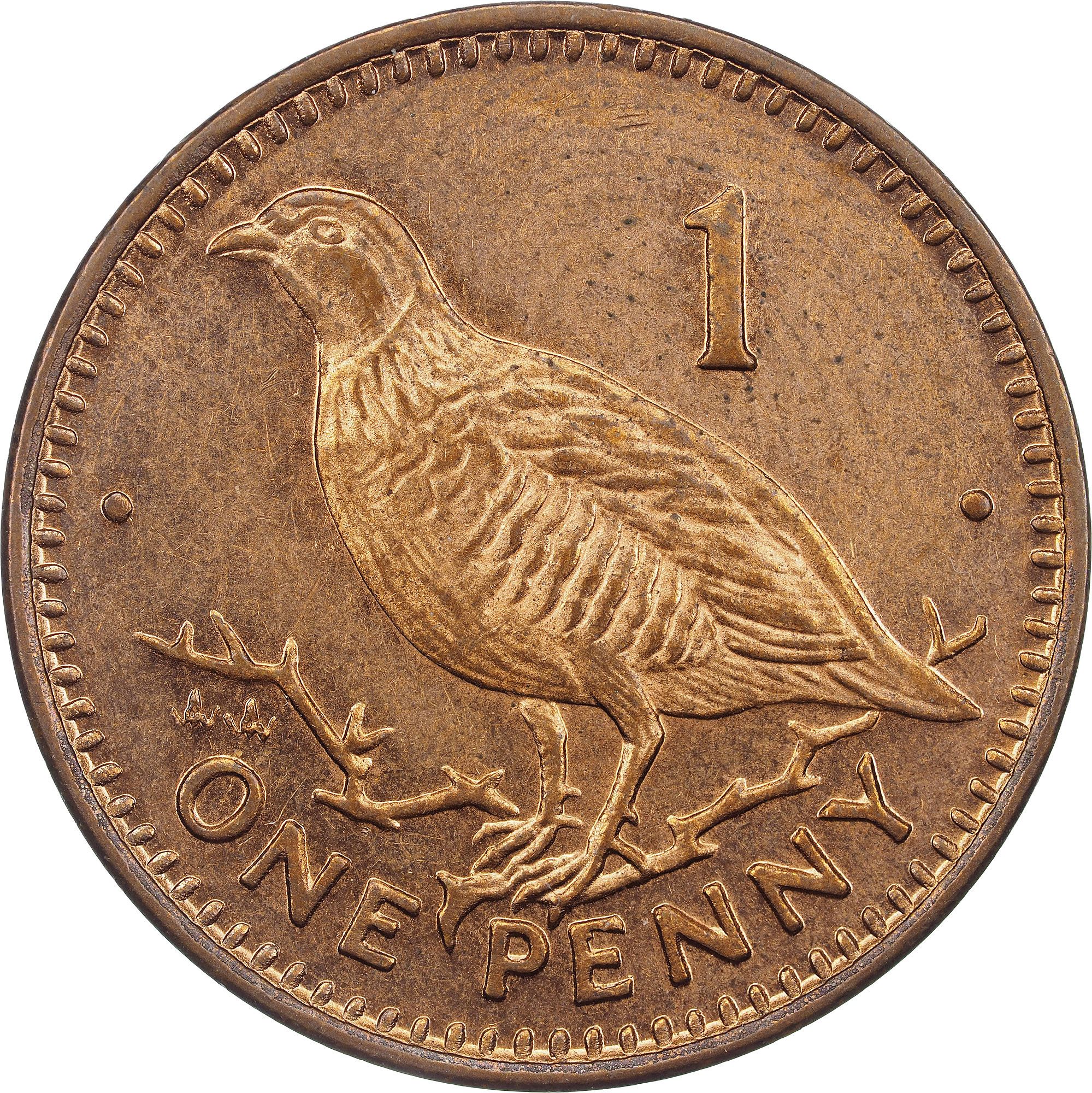 Gibraltar 1 Penny - Elizabeth II Barbary Partridge; magnetic