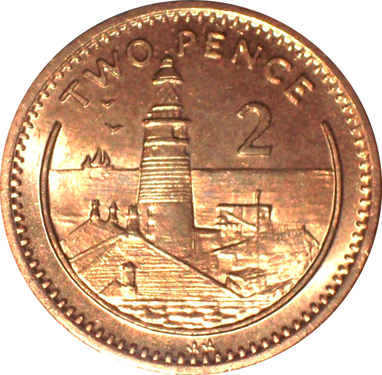 Gibraltar 2 Pence - Elizabeth II Europa Point Lighthouse; magnetic