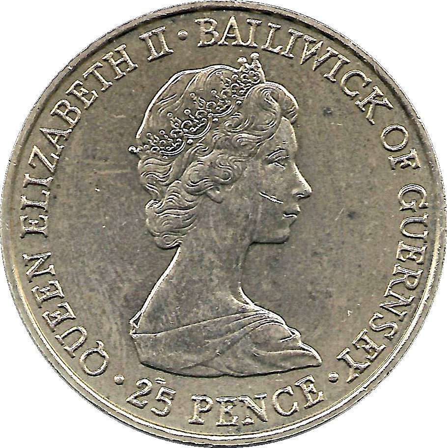Guernsey 25 Pence - Elizabeth II Royal Wedding obverse