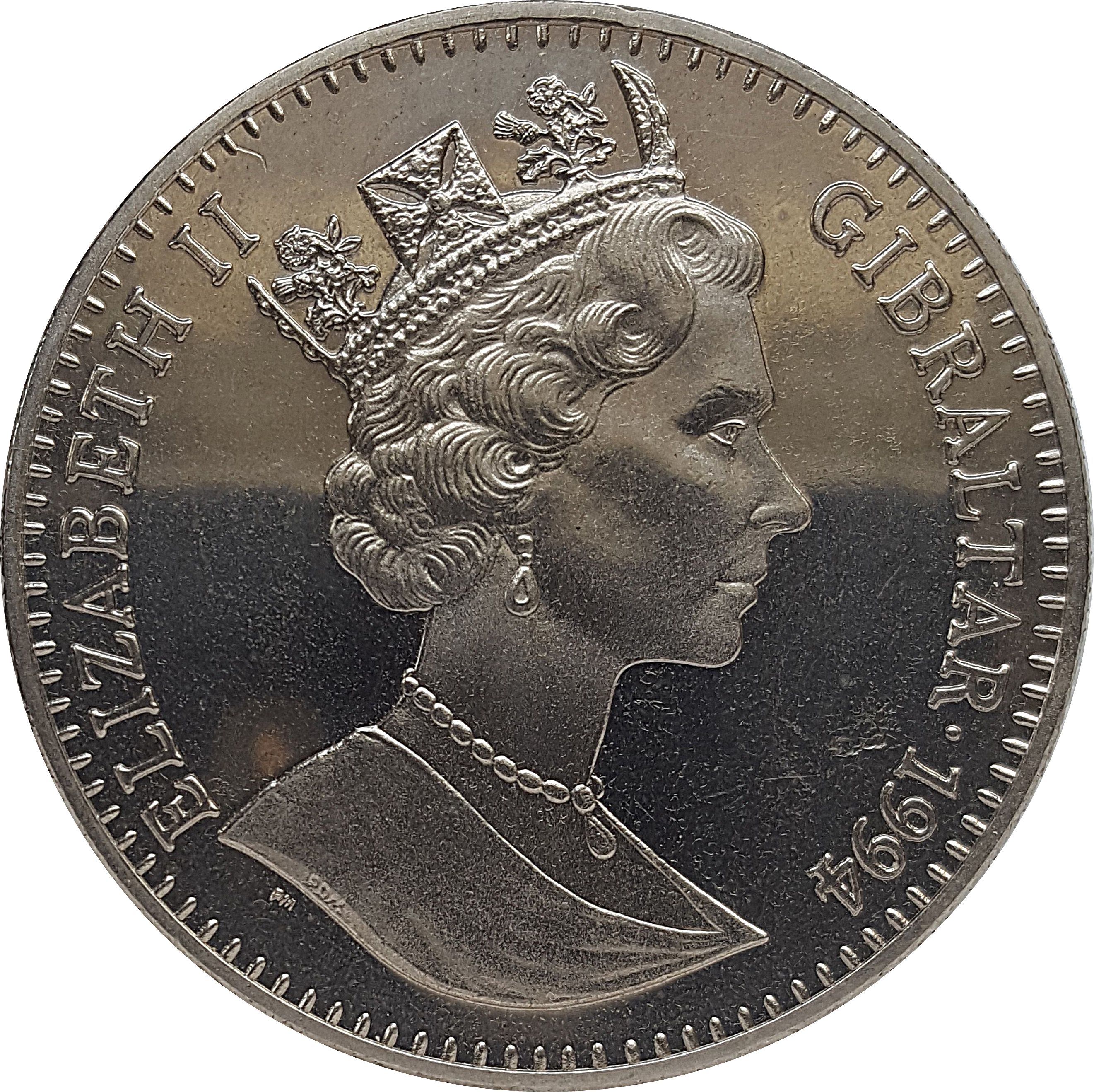 Gibraltar 1 Crown - Elizabeth II Sabretooth Tiger obverse