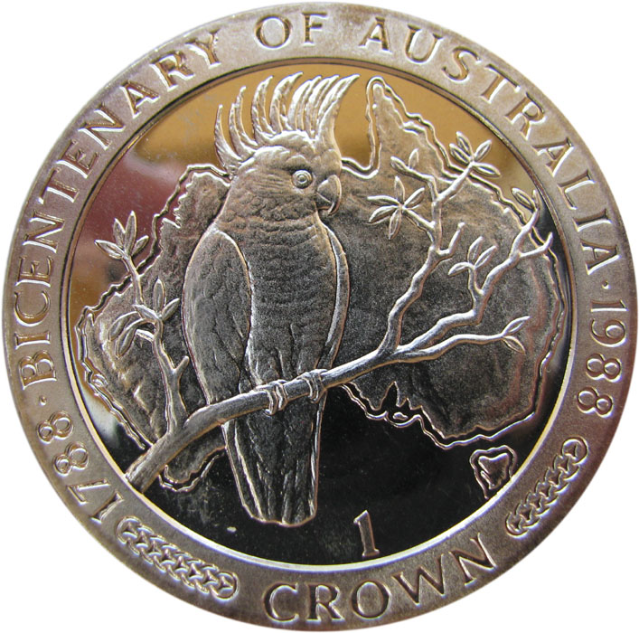 Isle of Man 1 Crown - Elizabeth II Bicentenary of Australia - Cockatoo