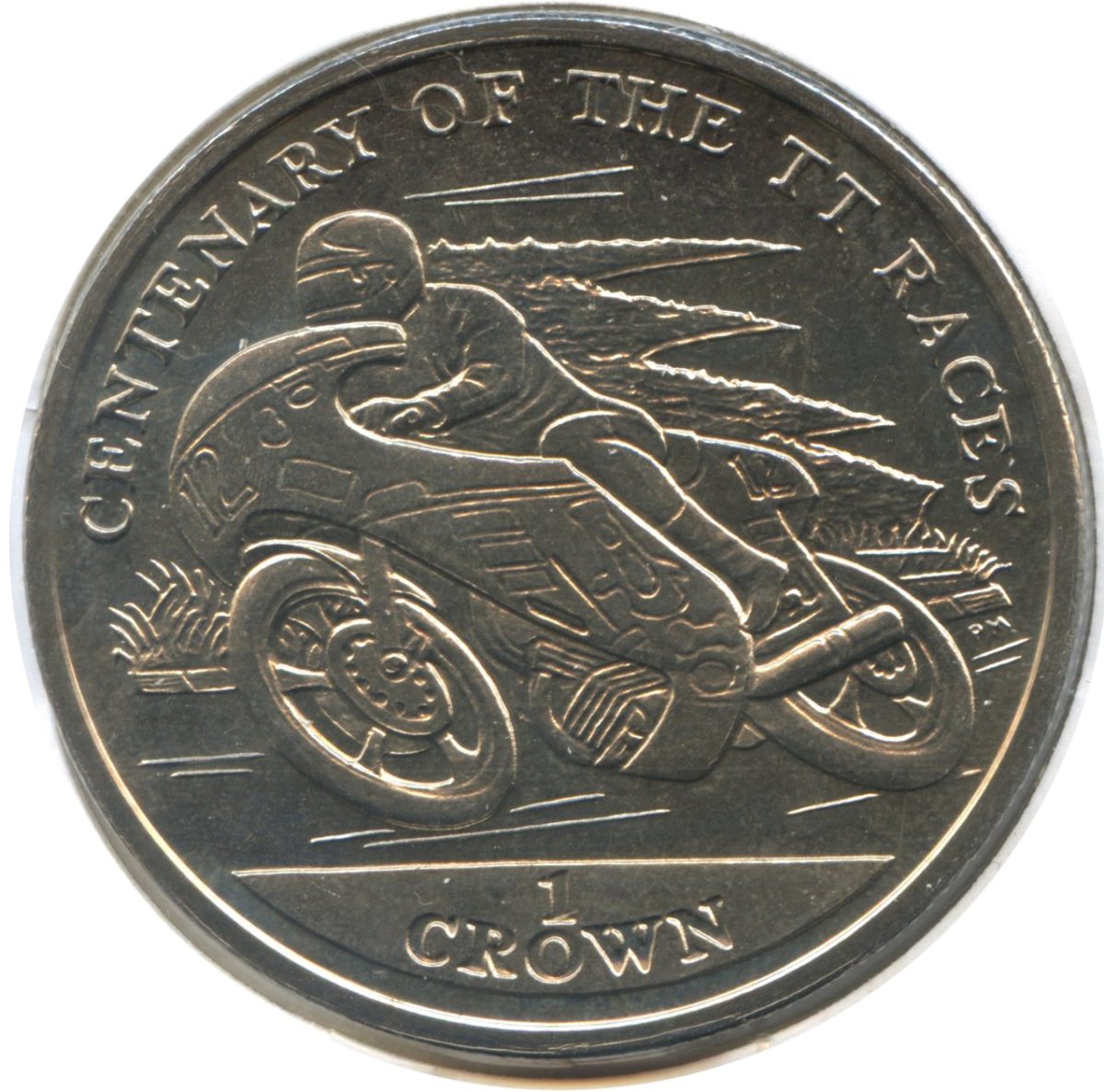 Isle of Man 1 Crown - Elizabeth II Tourist Trophy centennial reverse