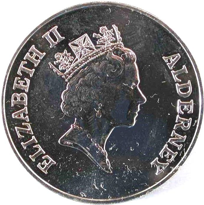 Alderney 5 Pounds - Elizabeth II Total Eclipse of the Sun obverse