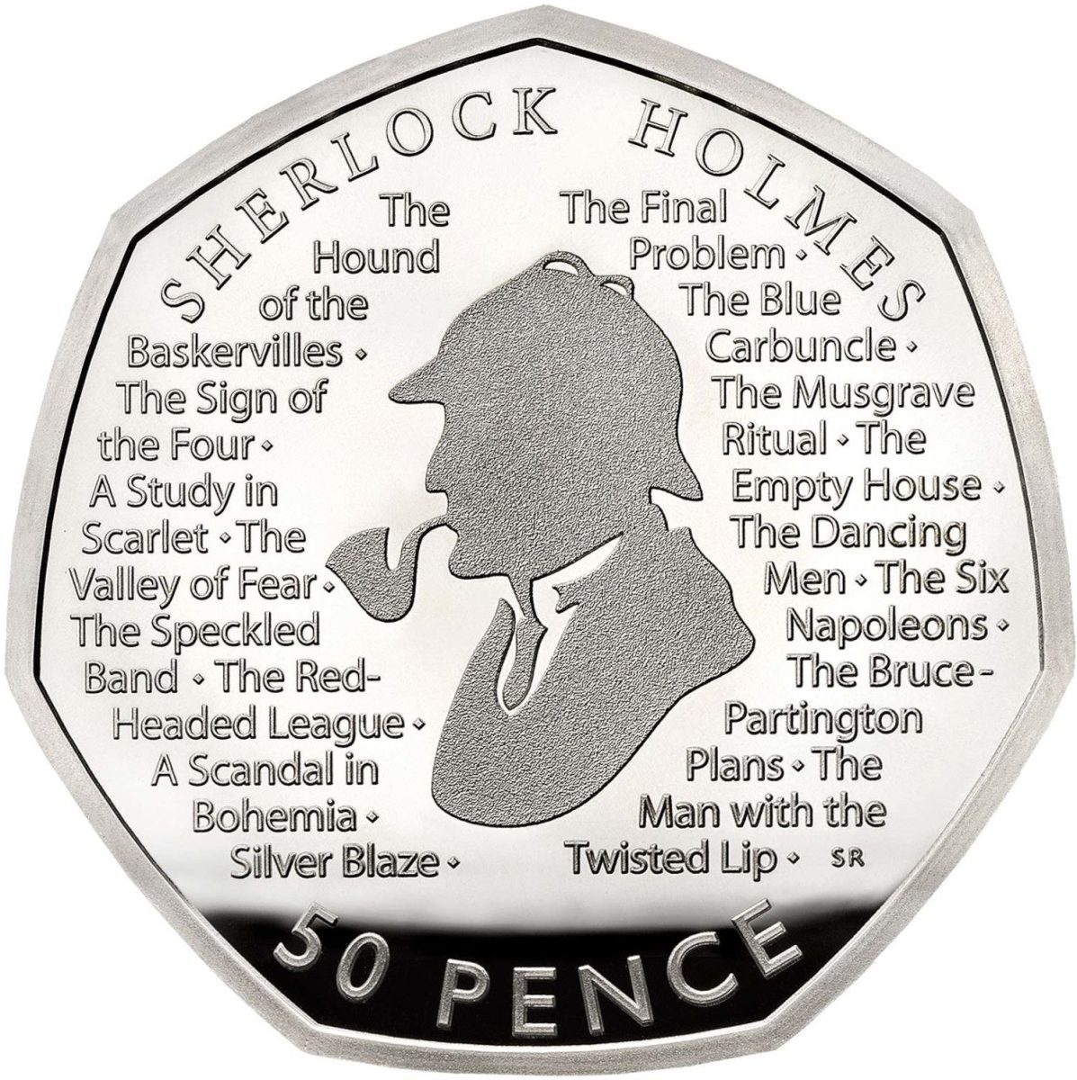 50 Pence - Elizabeth II Sherlock Holmes; Silver Piedfort obverse