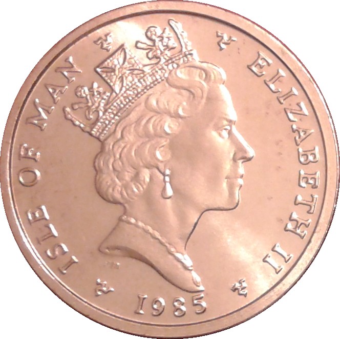 Isle of Man ½ Penny - Elizabeth II Fuchsia flower on shield obverse