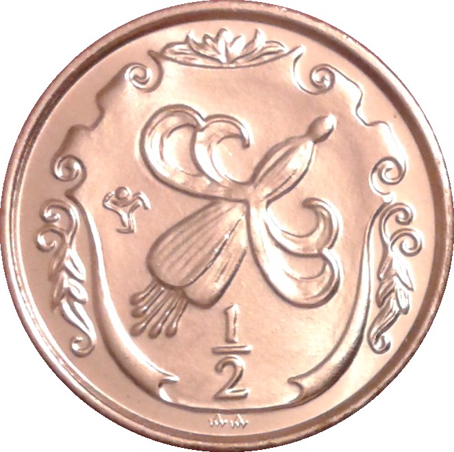 Isle of Man ½ Penny - Elizabeth II Fuchsia flower on shield