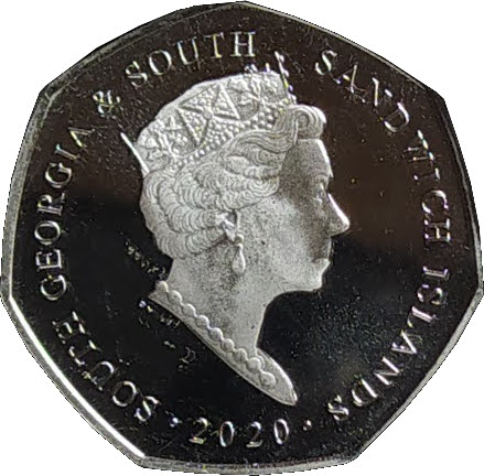 South Georgia and the South Sandwich Islands 50 Pence - Elizabeth II Chinstrap Penguin obverse