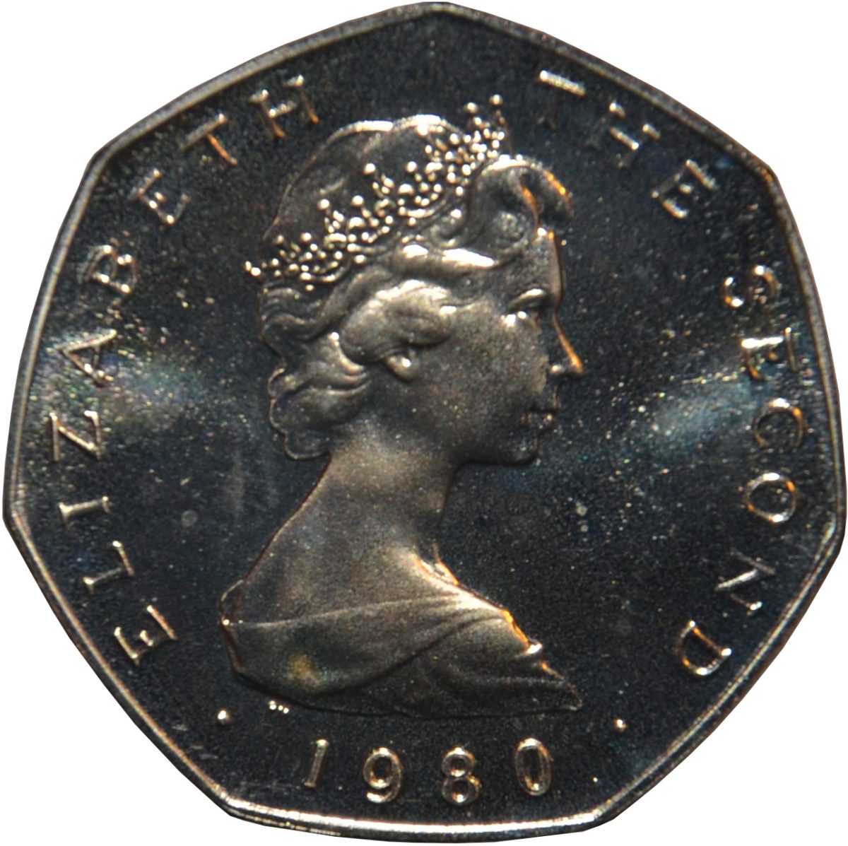 Isle of Man 50 Pence - Elizabeth II Christmas 1980; Mule obverse