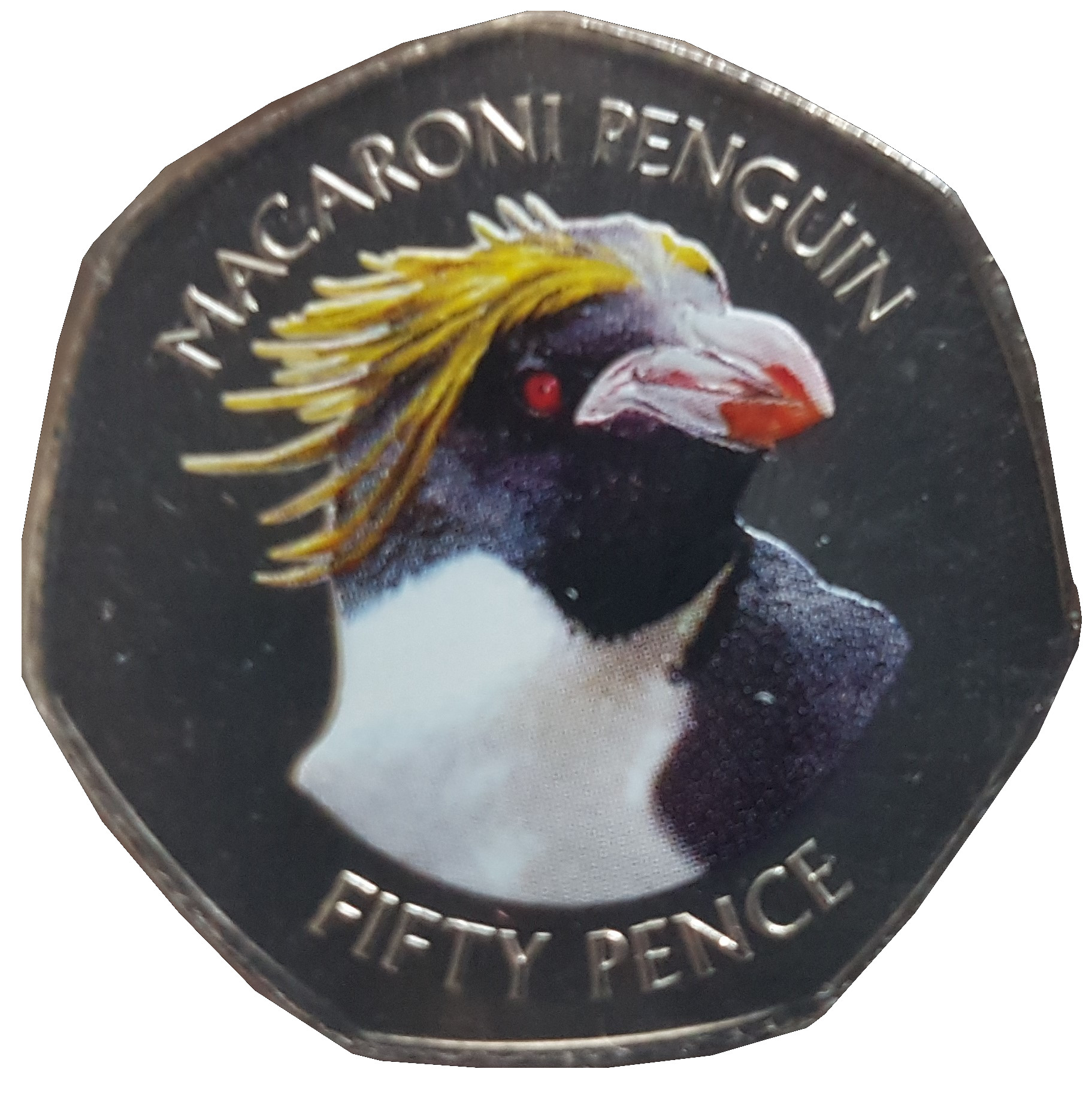 Gibraltar 50 Pence - Elizabeth II Falklands Reverse Mule - Macaroni Penguin; Coloured reverse