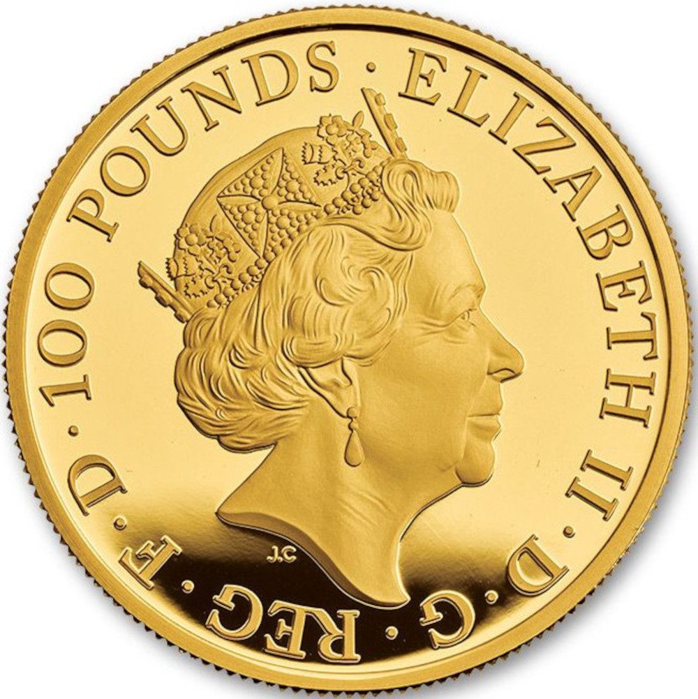 100 Pounds - Elizabeth II Unicorn of Scotland; Gold Proof obverse