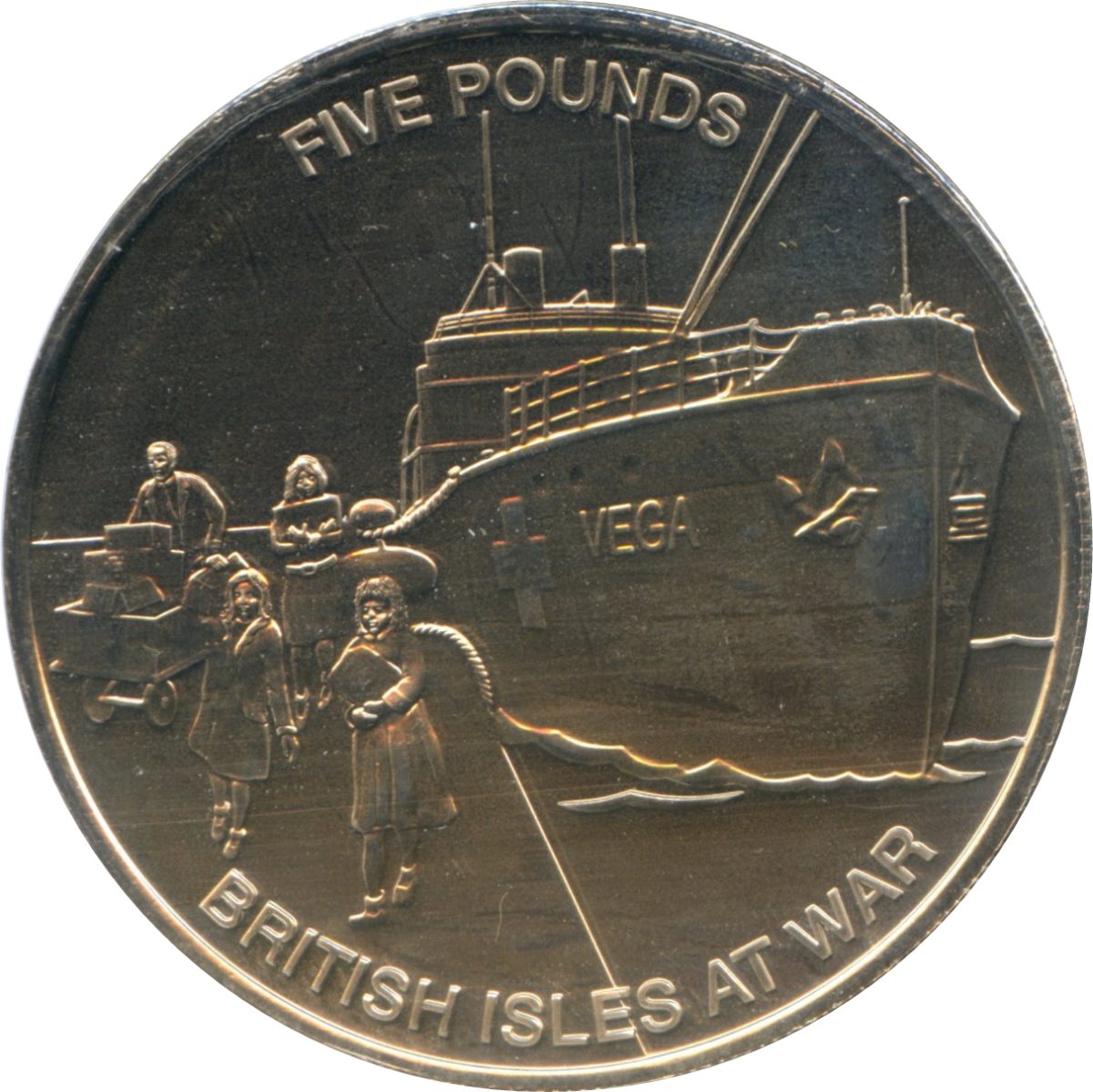 Guernsey 5 Pounds - Elizabeth II Red Cross ship S.S. Vega obverse