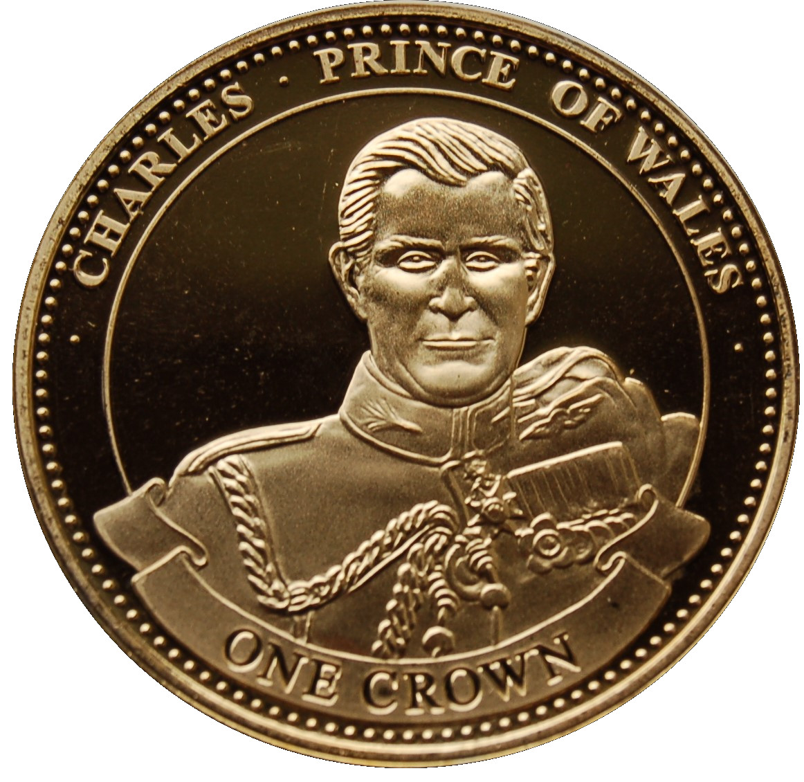 Gibraltar 1 Crown - Elizabeth II Prince Charles; Gold Plated reverse