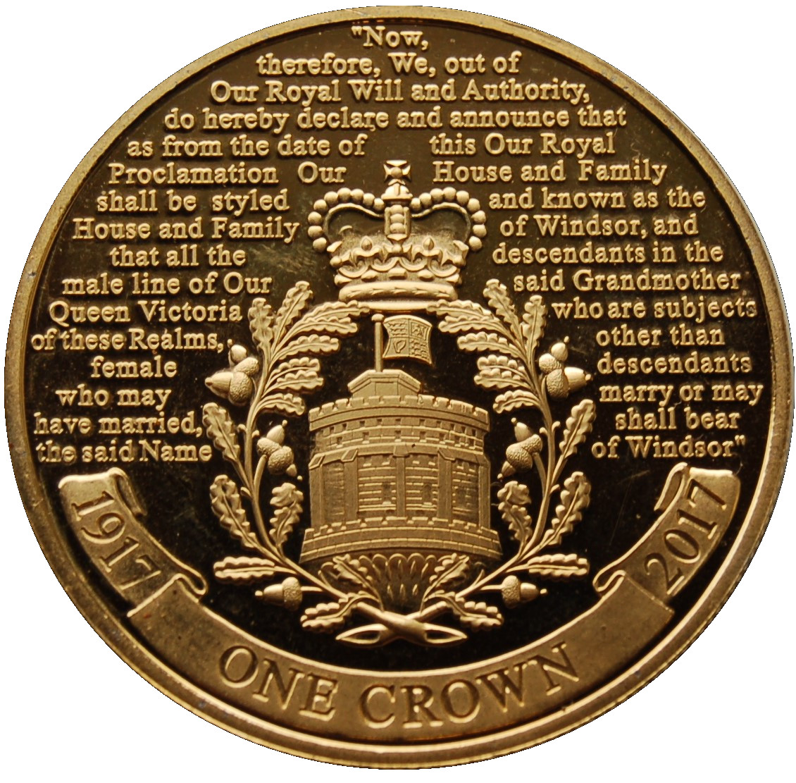 Gibraltar 1 Crown - Elizabeth II House of Windsor Coat of Arms; Gold Plated