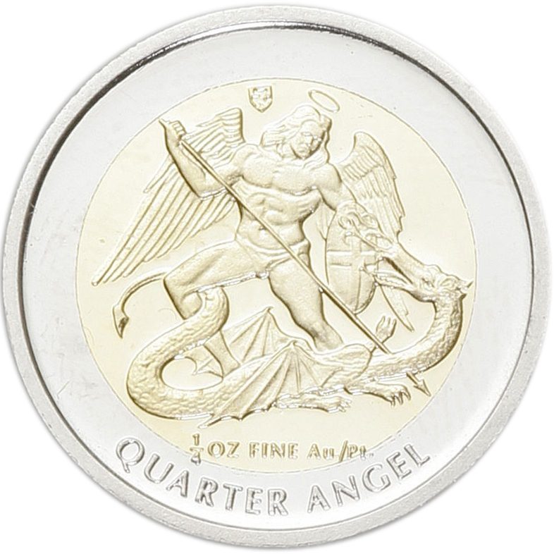 Isle of Man ¼ Angel - Elizabeth II Archangel Michael; Gold-Platinum Bimetallic reverse