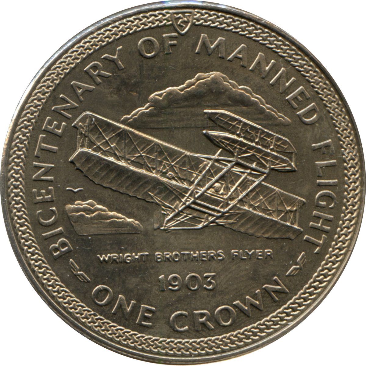 Isle of Man 1 Crown - Elizabeth II Wright Flyer reverse