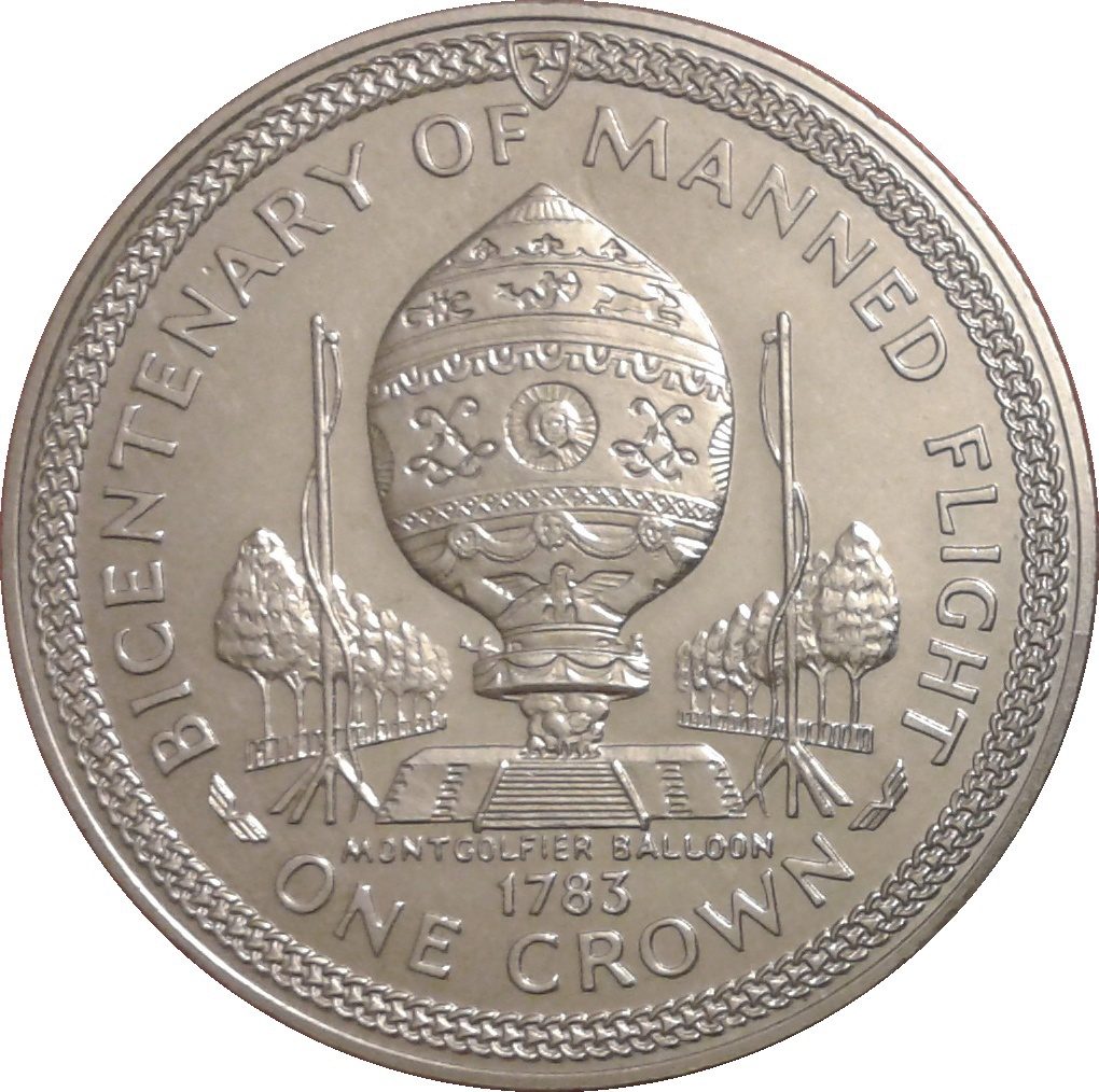 Isle of Man 1 Crown - Elizabeth II Montgolfier Balloon