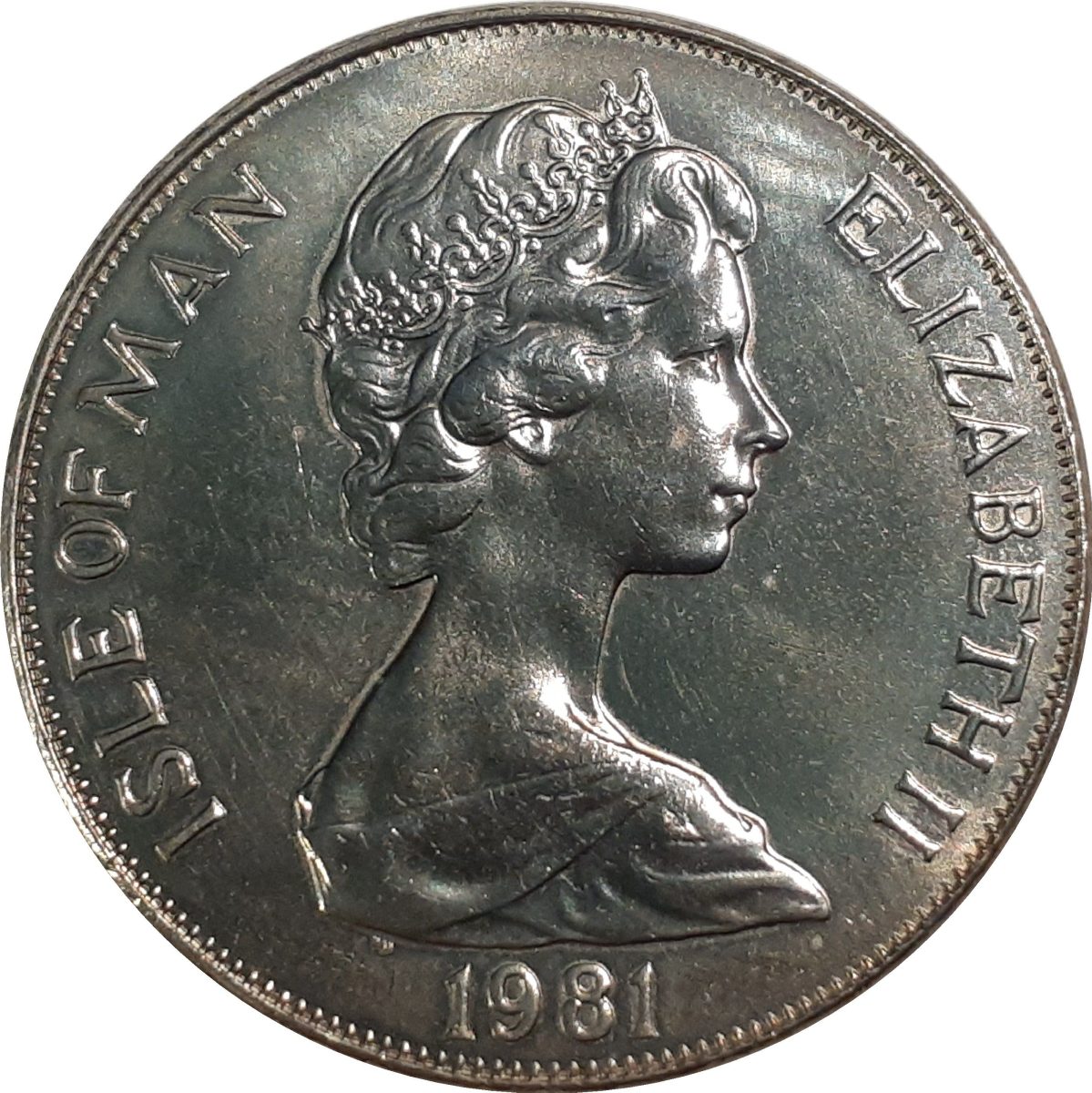 Isle of Man 1 Crown - Elizabeth II Louis Braille obverse