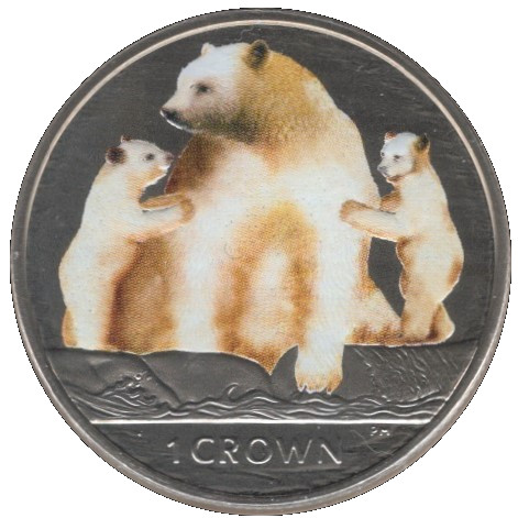 Isle of Man 1 Crown - Elizabeth II Kermode Bears and Cubs; coloured reverse