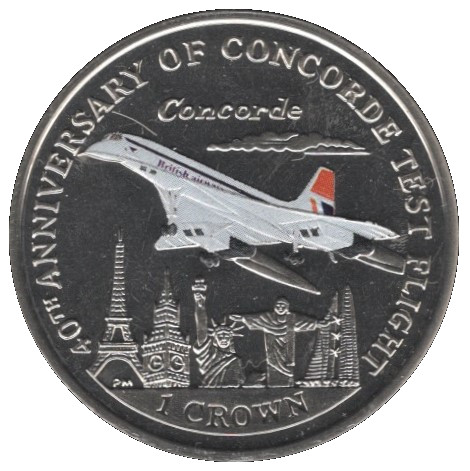 Isle of Man 1 Crown - Elizabeth II Concorde Test Flight - coloured version reverse