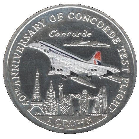 Isle of Man 1 Crown - Elizabeth II Concorde Test Flight; Silver Proof Coloured