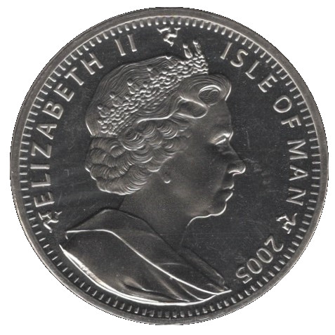 Isle of Man 1 Crown - Elizabeth II Shorthair Cat - coloured version obverse