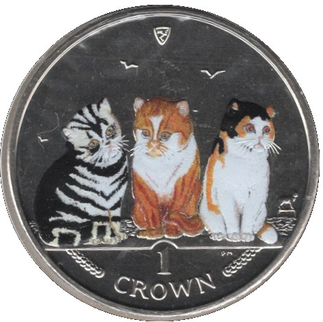 Isle of Man 1 Crown - Elizabeth II Shorthair Cat - coloured version reverse